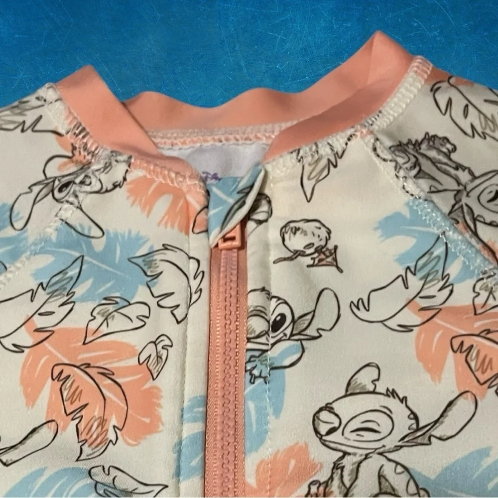 Disney Stitch Toddler Rashguard Swim Suit One Piece - Blue and Orange 12 months
